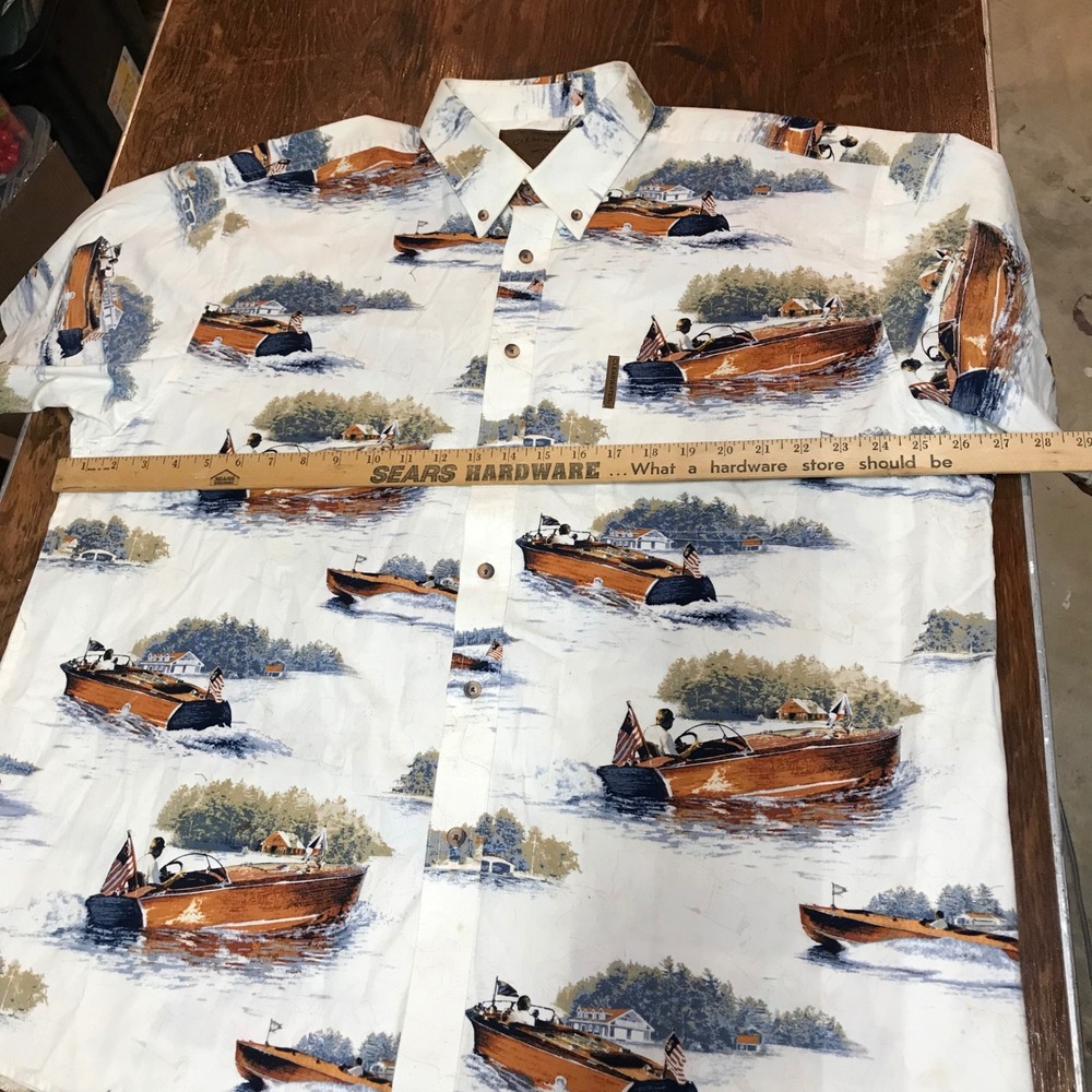 Clearwater Outfitters Mens XL White Wooden Boat Print Short Sleeve Button Down - Picture 11 of 12